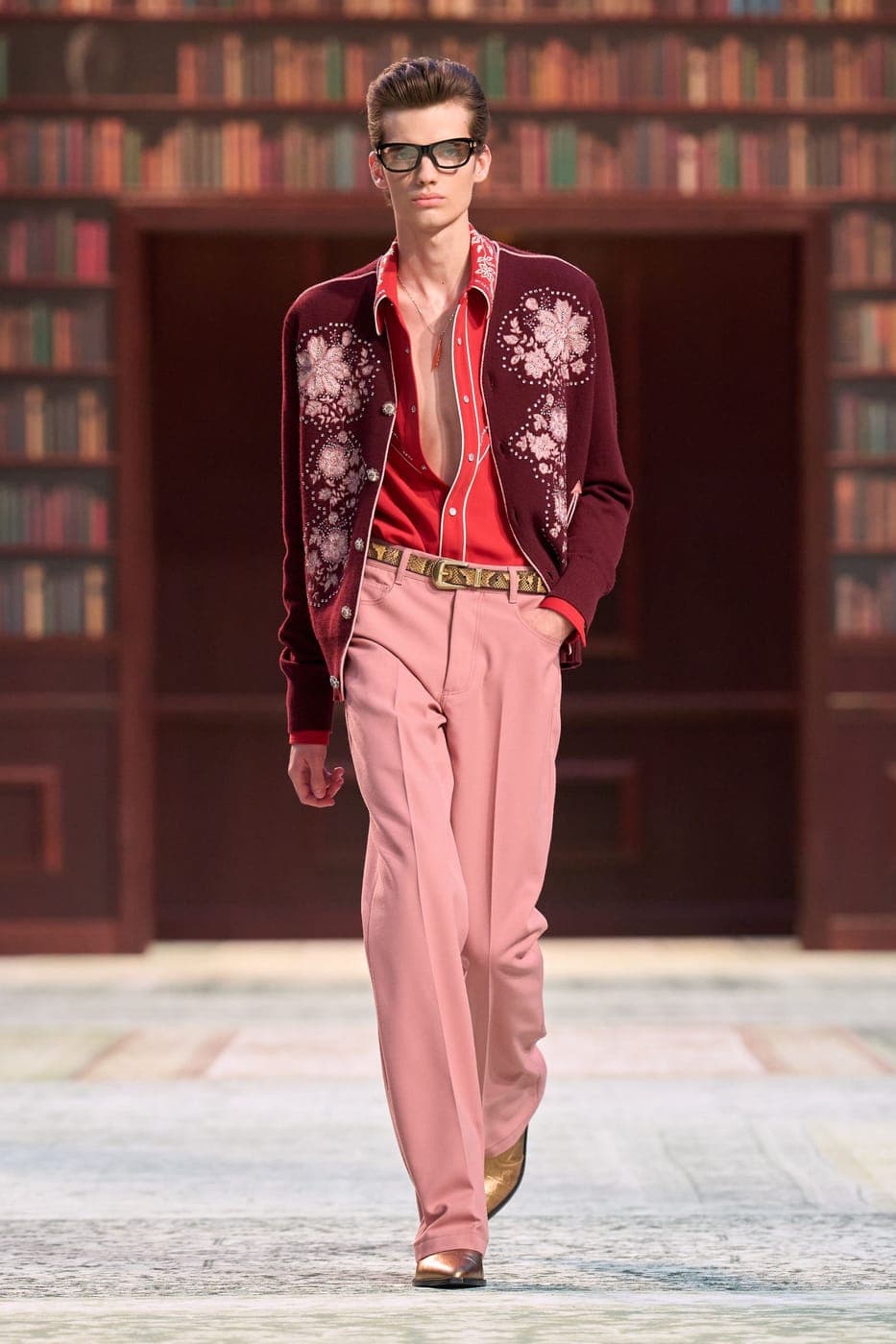 Amiri runway, embroidered pink suit