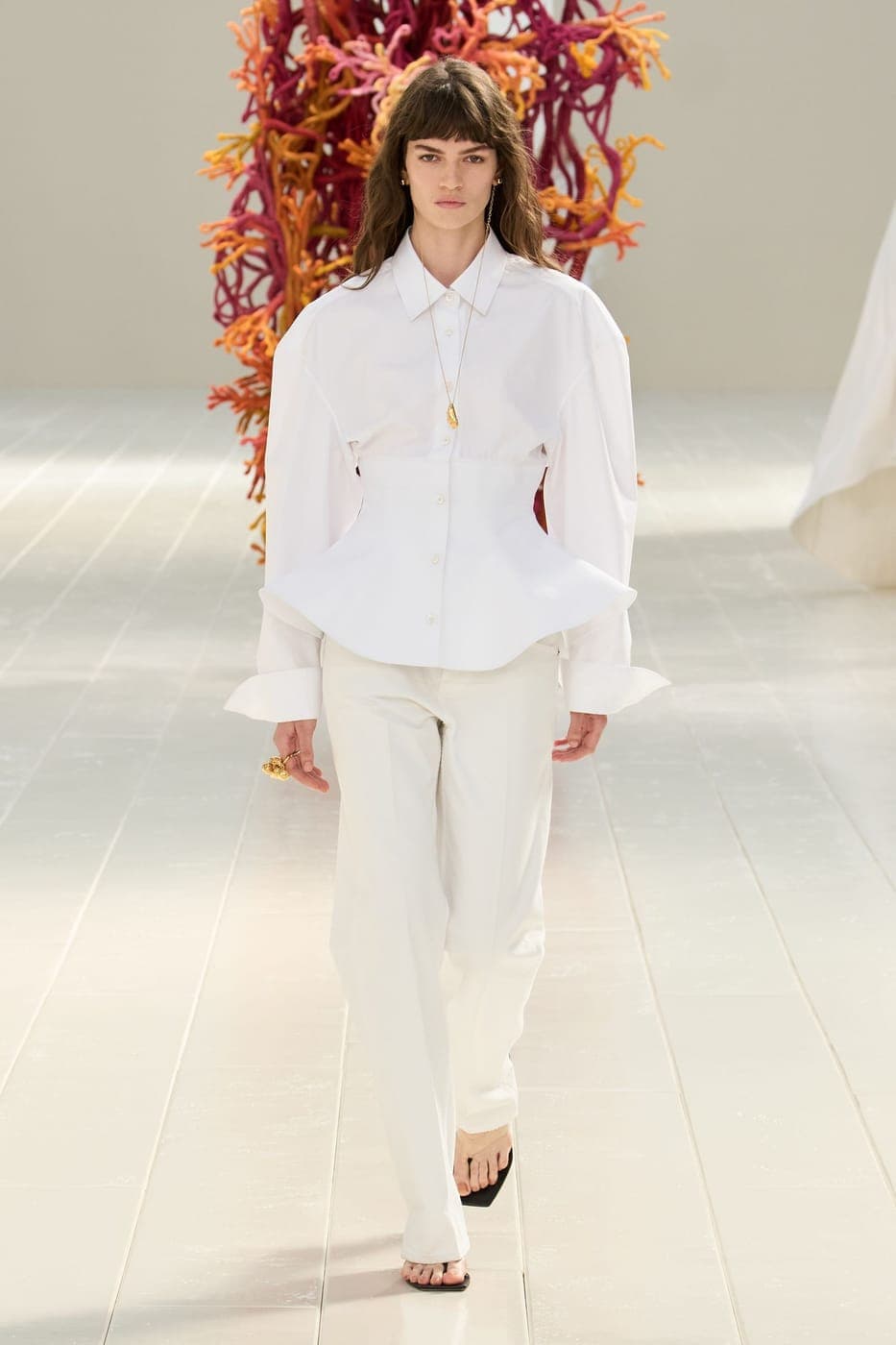 Balenciaga runway, white shirt and trousers