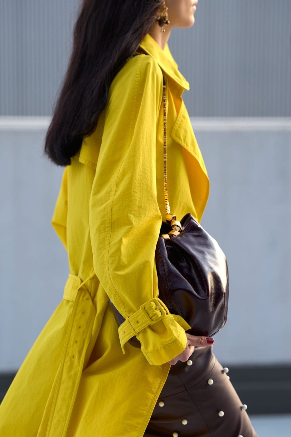 Moschino yellow trench coat, detail