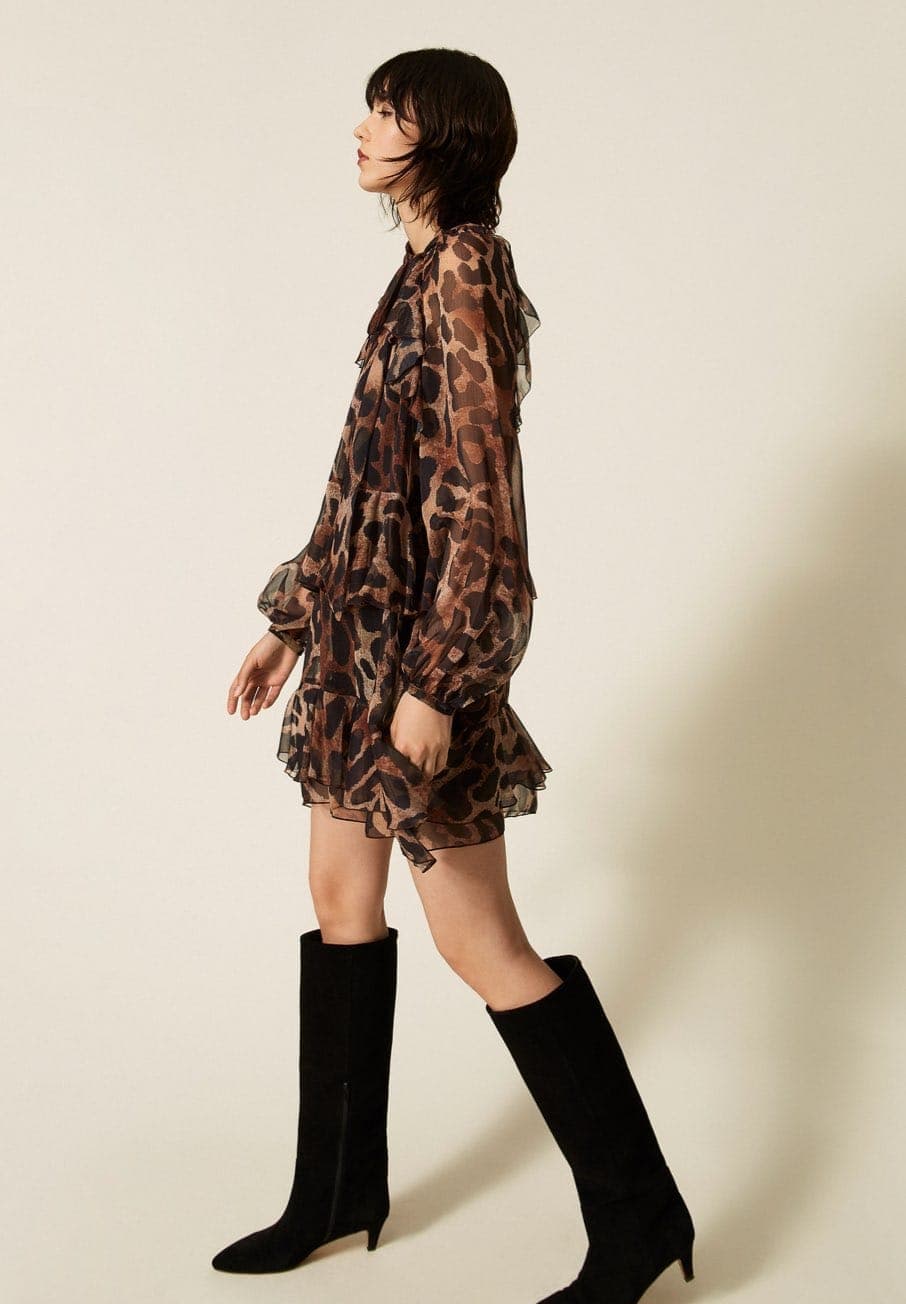 Twinset campaign, leopard dress and boots